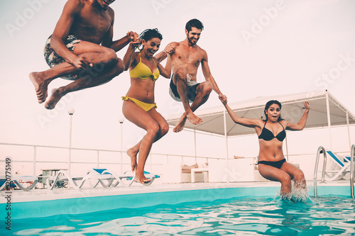 Enjoying pool party together. 