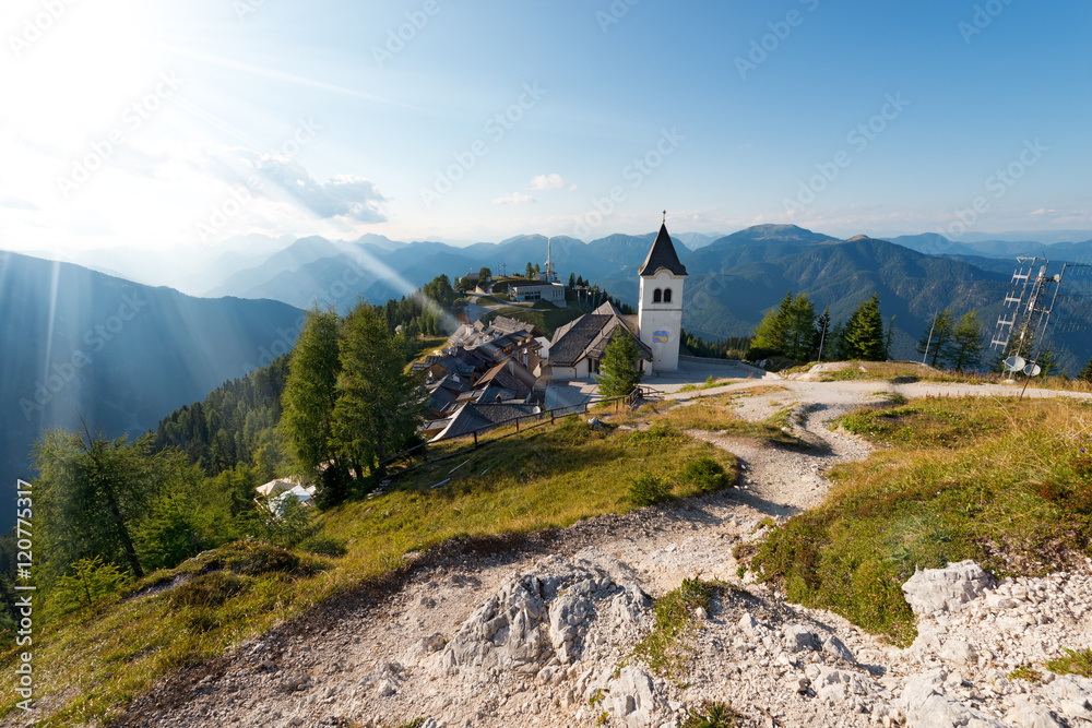 Village of Monte Lussari (1790 m) in the Italian Alps. Friuli Venezia Giulia, Italy