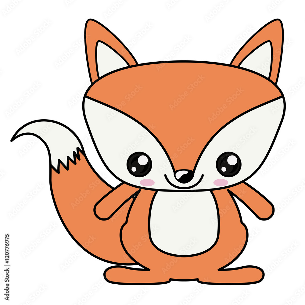 Obraz premium Fox with kawaii face icon. Cute animal cartoon and character theme. Isolated design. Vector illustration