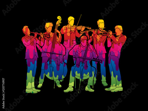 Orchestra player design using melt colors graphic vector