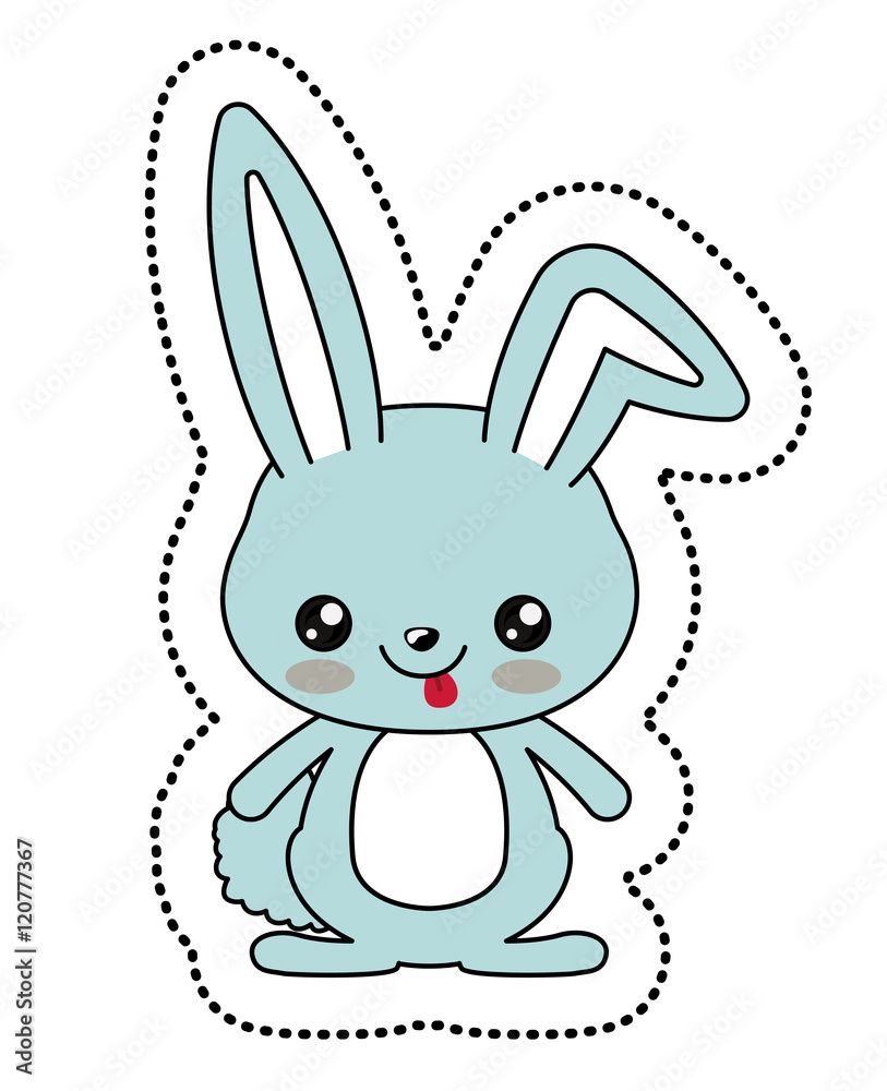 Obraz premium Rabbit with kawaii face icon. Cute animal cartoon and character theme. Isolated design. Vector illustration