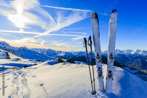 Ski in winter season, mountains and ski touring equipments on th © Gorilla