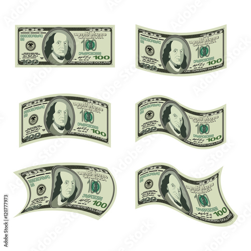 USA money. Set of dollars. Developing cash of various shapes