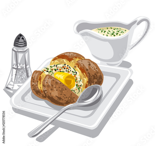 baked potato with sauce