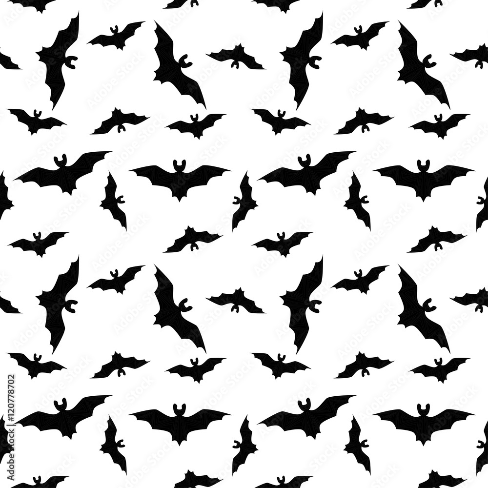 Seamless pattern with repeating bats isolated on the white (transparent) backround. Vector illustration