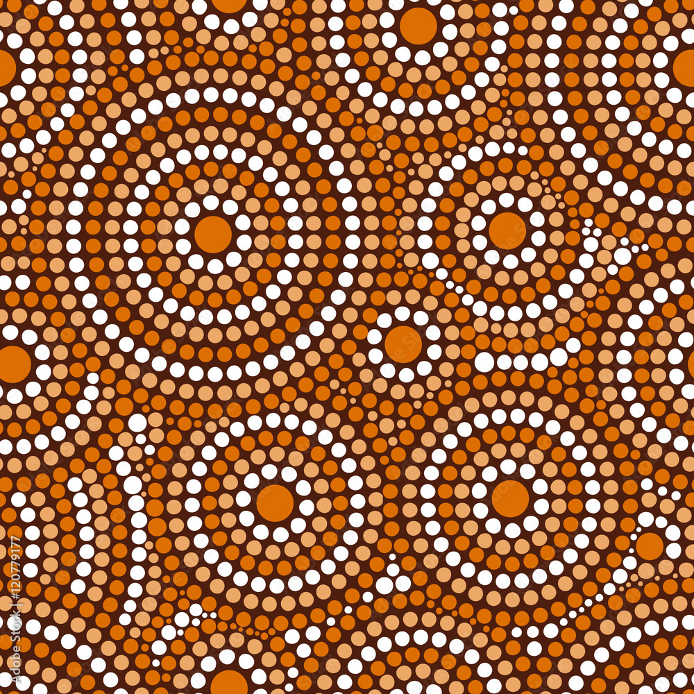 Fototapeta Australijskie plemiona kropkują deseniowy wektor bezszwowego. Aborygenów druk z koncentrycznych okręgów. Etniczne rodzime ozdoby do tkanin, projektowania powierzchni, papieru do pakowania lub szablonu.