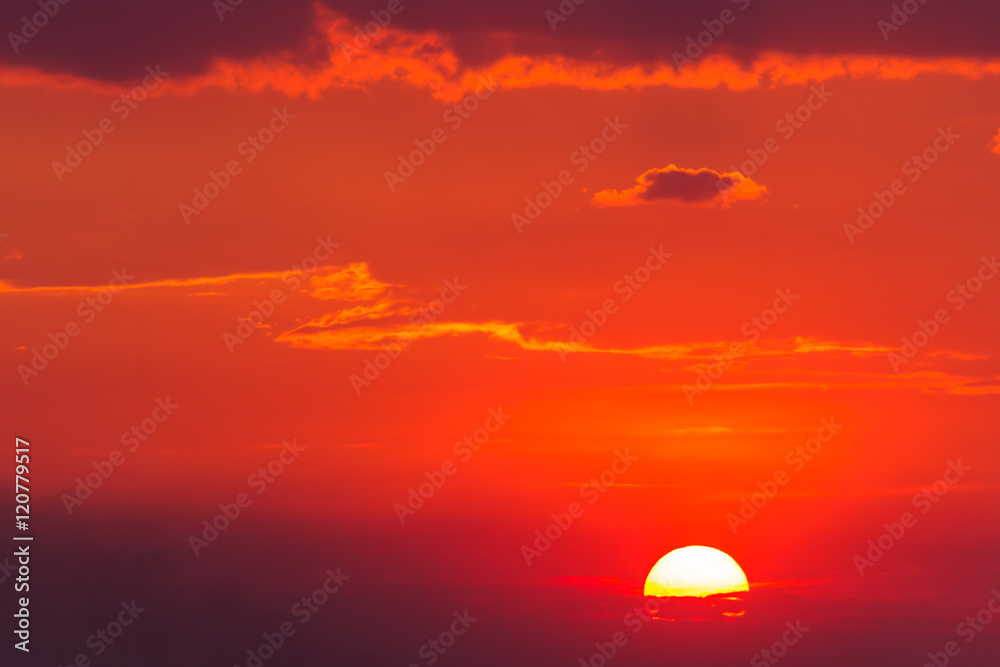 Sunset sun and clouds, sunrise nature background