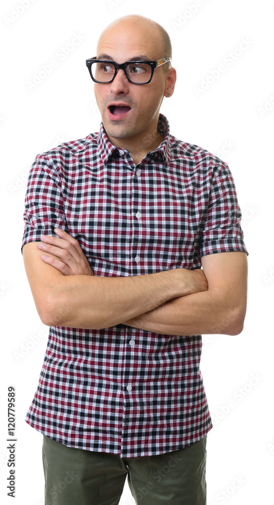 Surprised casual man looking side Surprised casual man looking side