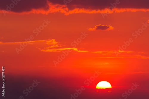 Sunset sun and clouds, sunrise nature background