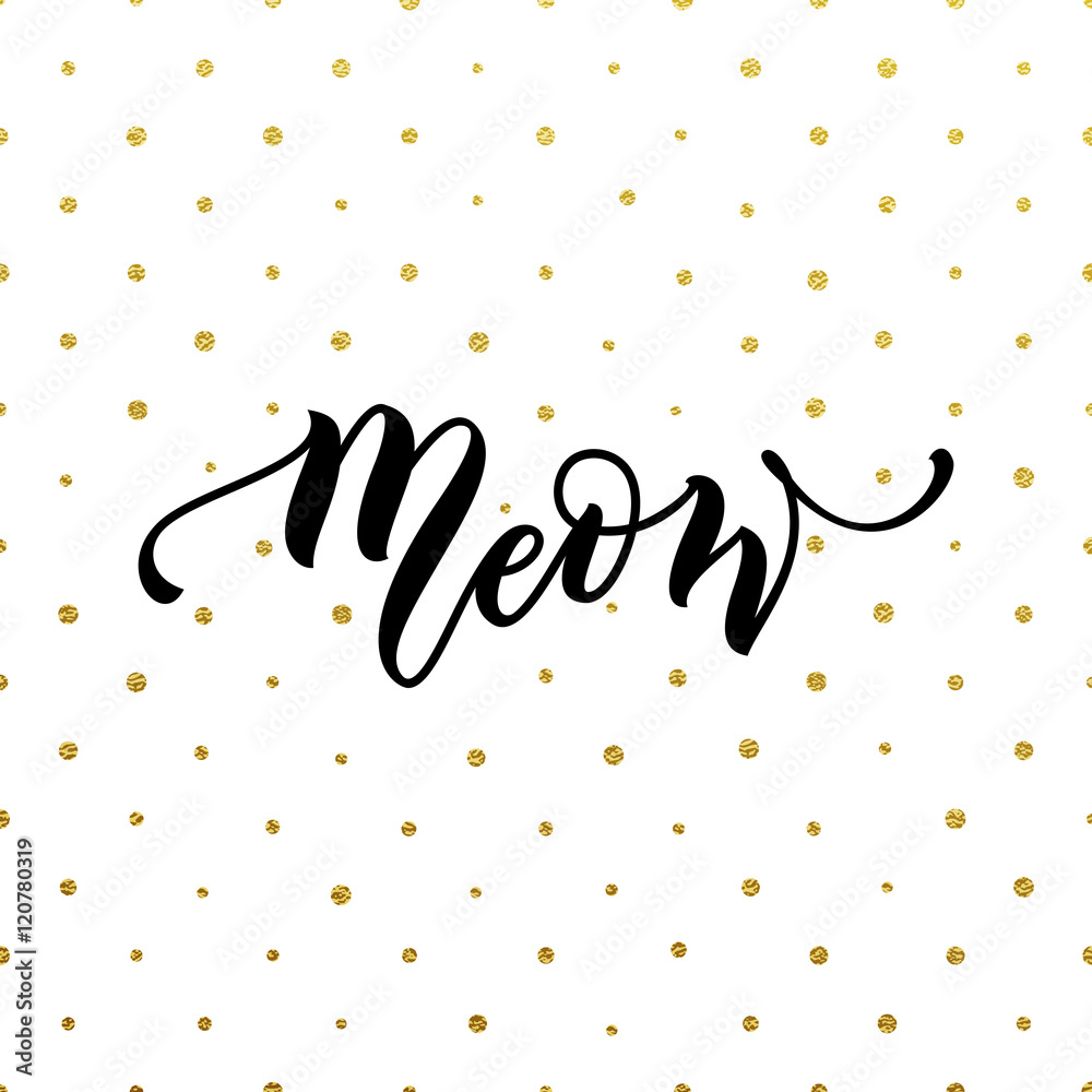 Meow Text Cursive Vector black lettering Meow with cute smiling cat Stock Vector | Adobe ...