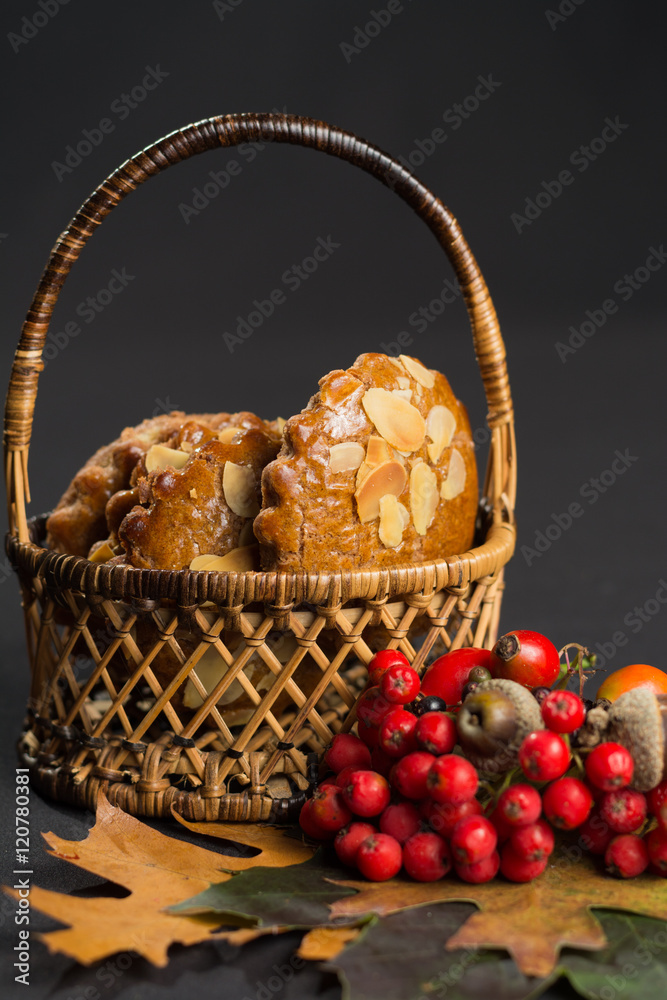 Typical Dutch filled spicy  cookies with almonds on autumn color