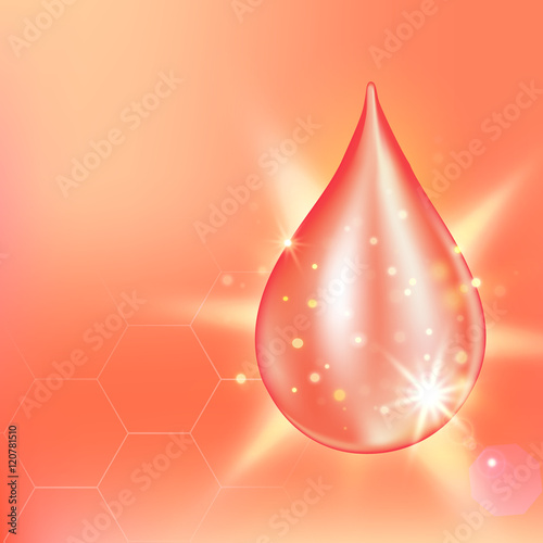 Supreme collagen oil drop essence. Premium shining serum droplet. Vector illustration of . Cosmetics solution