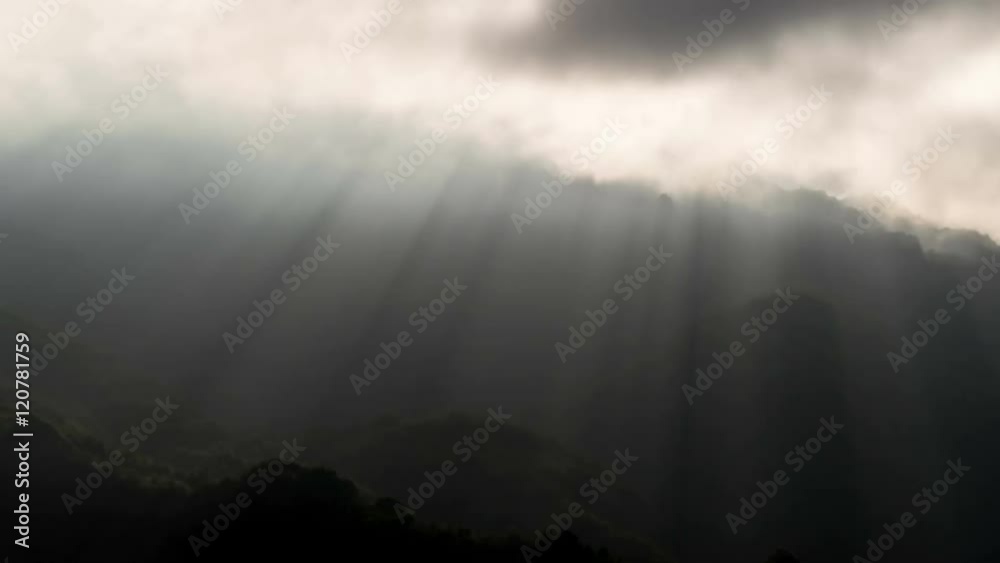 Silhouette of mountains and sunbeams moving in a stormy sky.Time Lapse. Panning Right Silhouette of mountains and sunbeams moving in a stormy sky.Time Lapse. Panning Right