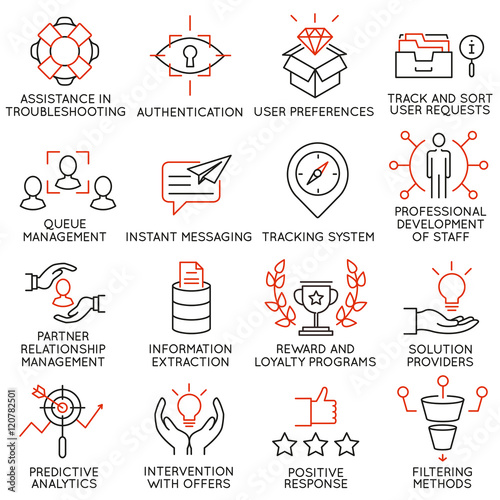 Vector set of 16 icons related to business management, strategy, career progress and business process. Mono line pictograms and infographics design elements - part 35