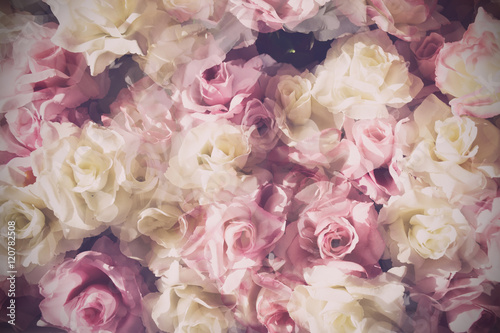 Group of flowers with white and pink color rose in vintage effect background