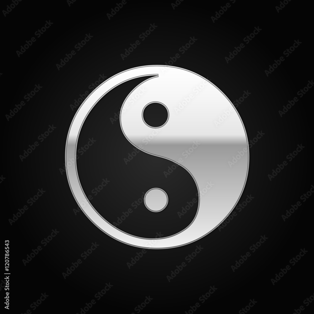 Silver Yin Yang symbol icon on black background. Vector Illustration Silver Yin Yang symbol icon on black background. Vector Illustration