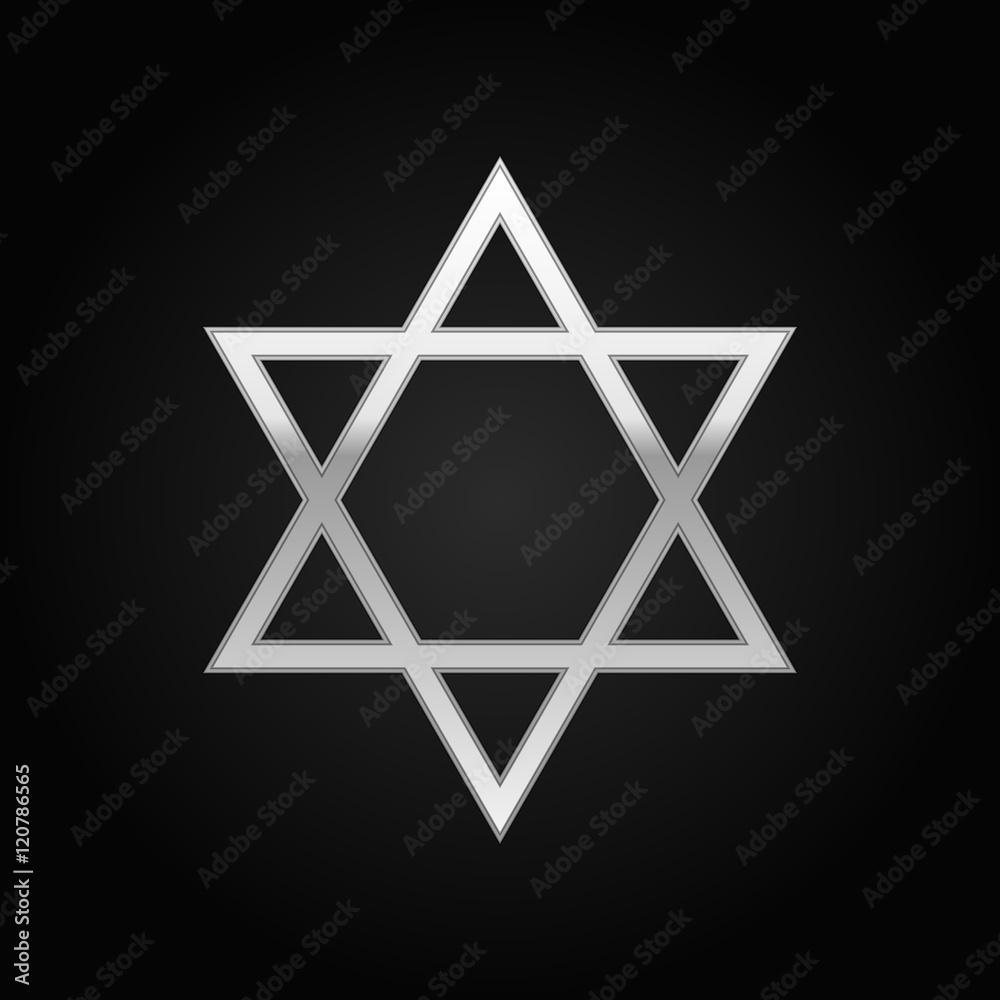 Silver Star of David icon on black background. Vector Illustration