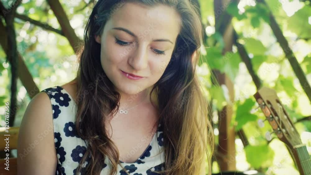 Happy girl eating cake in the arbor and enjoying this, steadycam shot
Happy girl eating cake in the arbor and enjoying this, steadycam shot