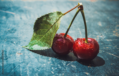 ripe red cherries. 