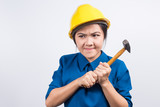 Engineer girl holding a hammer