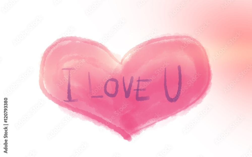 I love you pink heart watercolor illustration I love you pink heart watercolor illustration