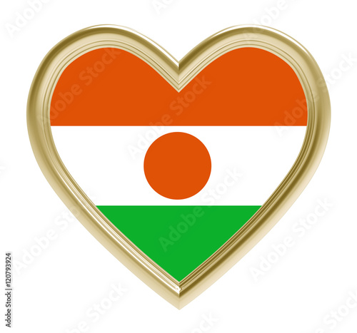 Niger flag in golden heart isolated on white background. 3D illustration. Free Download Niger flag in golden heart isolated on white background. 3D illustration. - GFXLoad