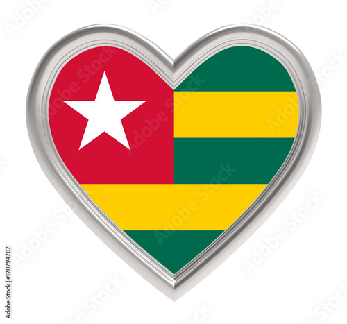 Free Download Togo flag in silver heart isolated on white background. 3D illustration. - GFXLoad