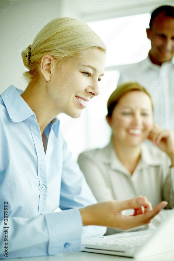 Side view of talking businesswoman Side view of talking businesswoman
