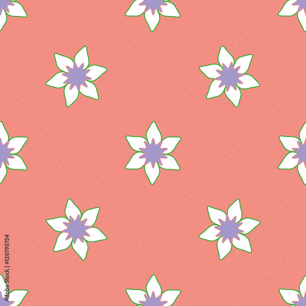 White purple flowers seamless pattern on pink background White purple flowers seamless pattern on pink background