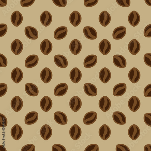 Coffee beans seamless pattern on beige background