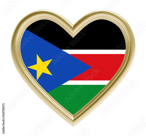 South Sudan flag in golden heart isolated on white background. 3D illustration. Free Download South Sudan flag in golden heart isolated on white background. 3D illustration. - GFXLoad