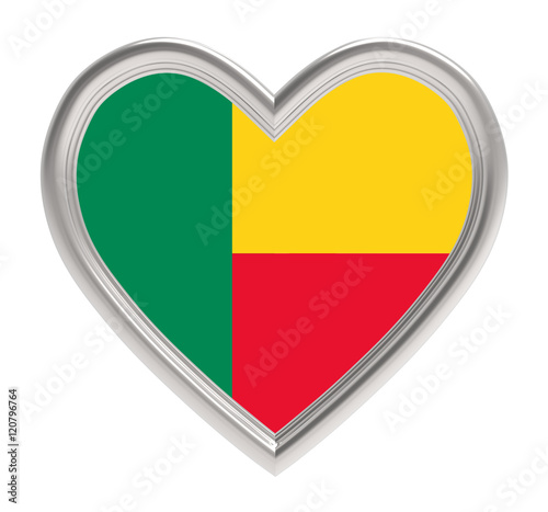 Benin flag in silver heart isolated on white background. 3D illustration. Free Download Benin flag in silver heart isolated on white background. 3D illustration. - GFXLoad