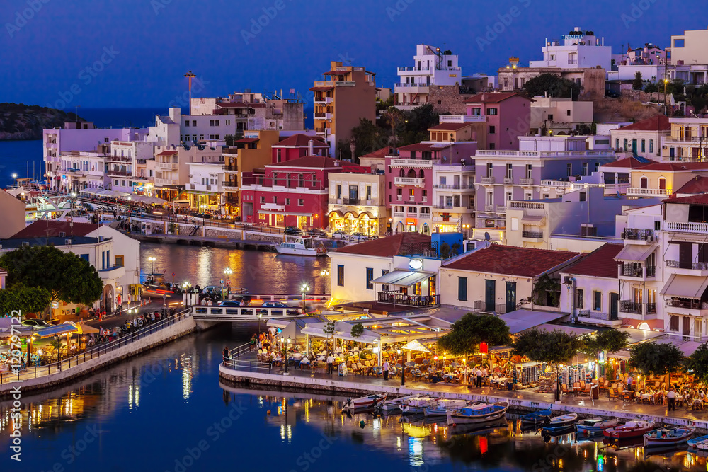 Agios Nikolaos City at Night, Crete, Greece