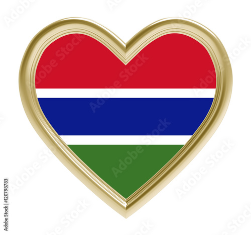 Gambia flag in golden heart isolated on white background. 3D illustration. Free Download Gambia flag in golden heart isolated on white background. 3D illustration. - GFXLoad