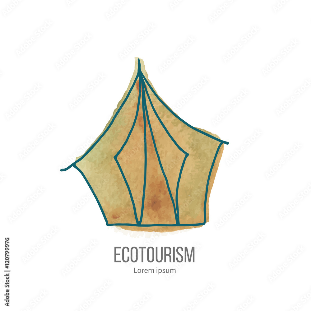 Obraz premium Vector ecotourism doodle on watercolor texture