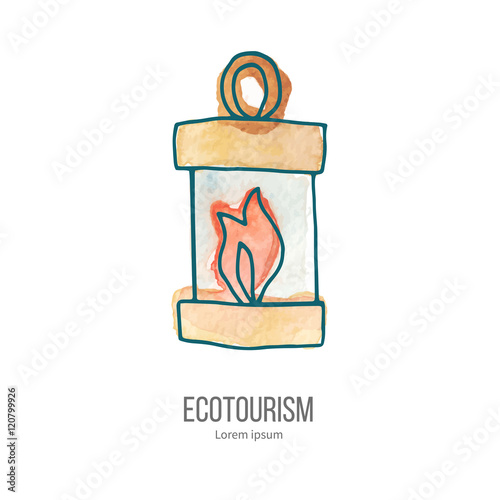 Vector ecotourism doodle on watercolor texture