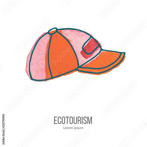 Vector ecotourism doodle on watercolor texture