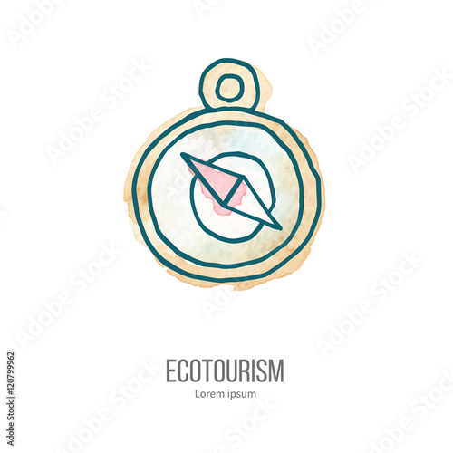 Vector ecotourism doodle on watercolor texture