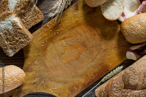 The different whole wheat bread, baked in the home, organic ingr photo