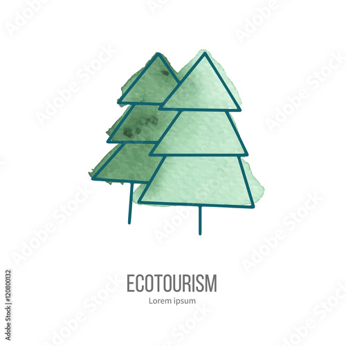 Vector ecotourism doodle on watercolor texture