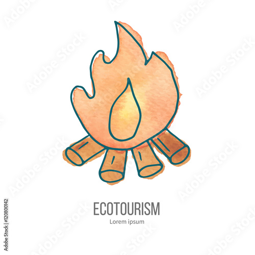 Vector ecotourism doodle on watercolor texture