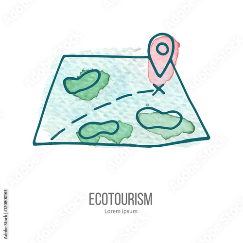 Vector ecotourism doodle on watercolor texture