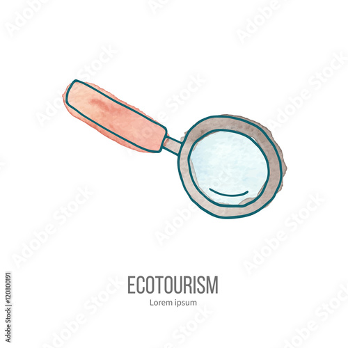 Vector ecotourism doodle on watercolor texture