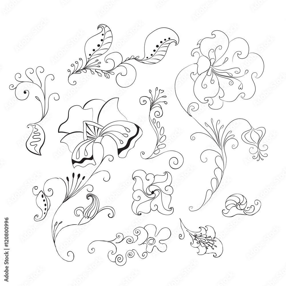 Fototapeta premium Vector set of doodle flowers