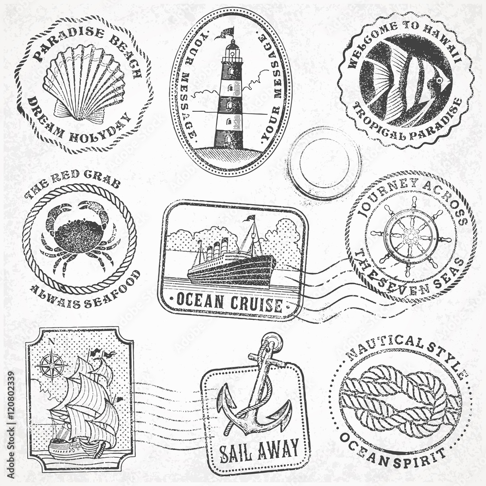 Fototapeta premium vector sea journey vintage stamps
