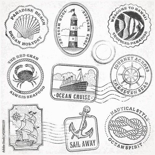 vector sea journey vintage stamps