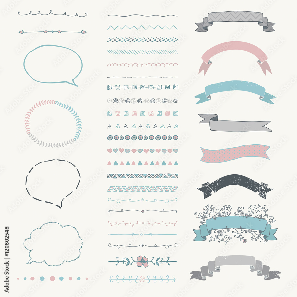 Set of Vector Decorative Hand Drawn Design Elements Set of Vector Decorative Hand Drawn Design Elements