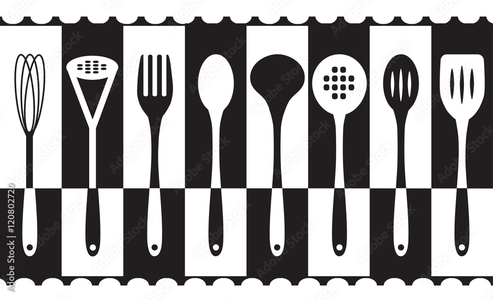 Black and white kitchen utensils set Stock Vector | Adobe Stock