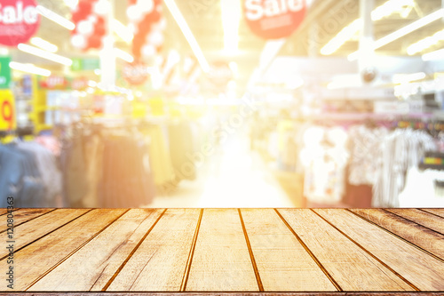 Wood floor and Supermarket blur background  Product display template 