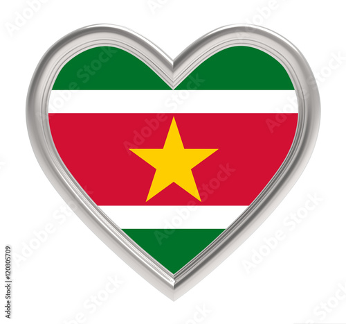 Surinamese flag in silver heart isolated on white background. 3D illustration. Free Download Surinamese flag in silver heart isolated on white background. 3D illustration. - GFXLoad